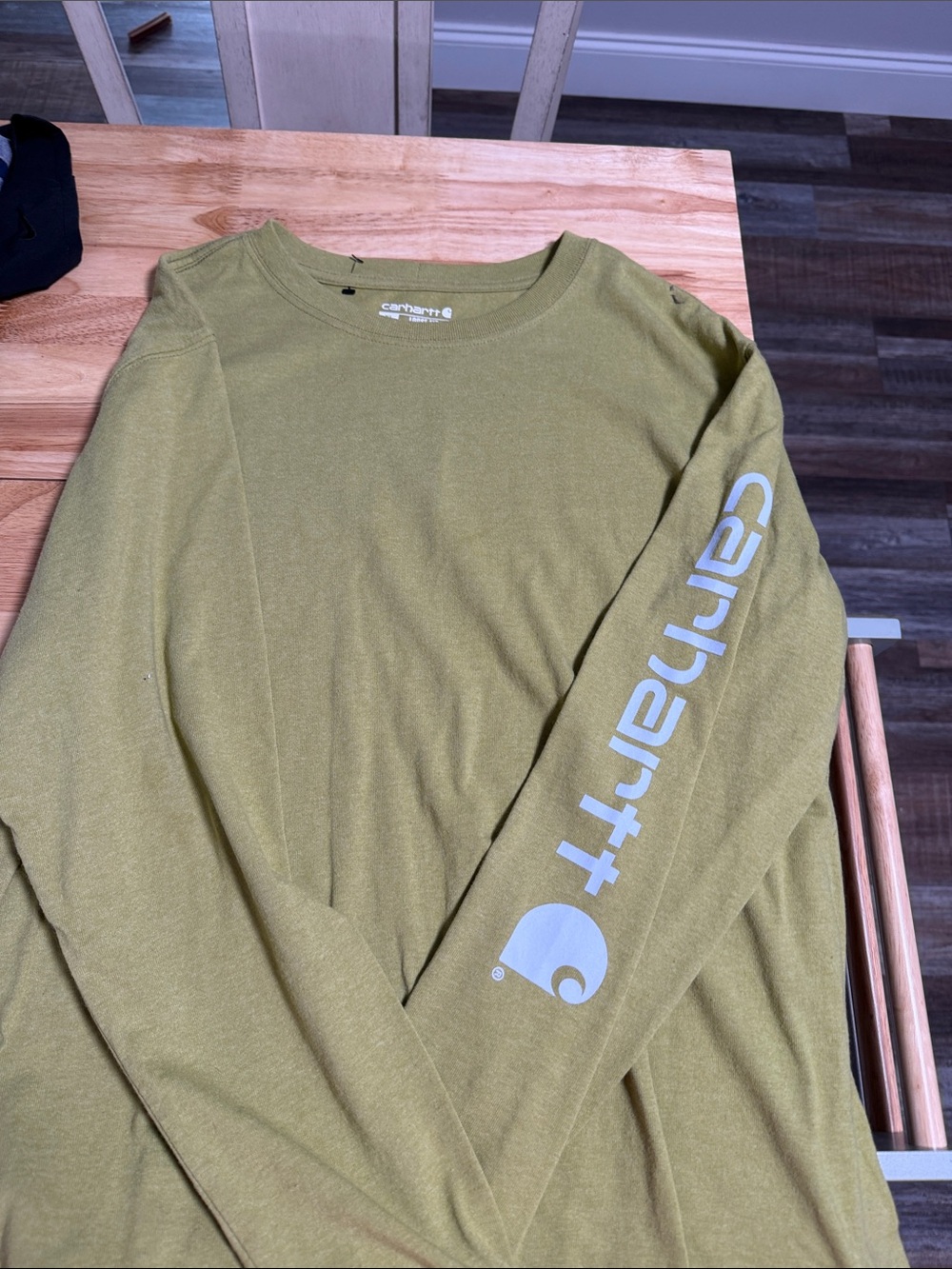 Carhartt Olive Green Long Sleeve Logo Tee with Sleeve Script